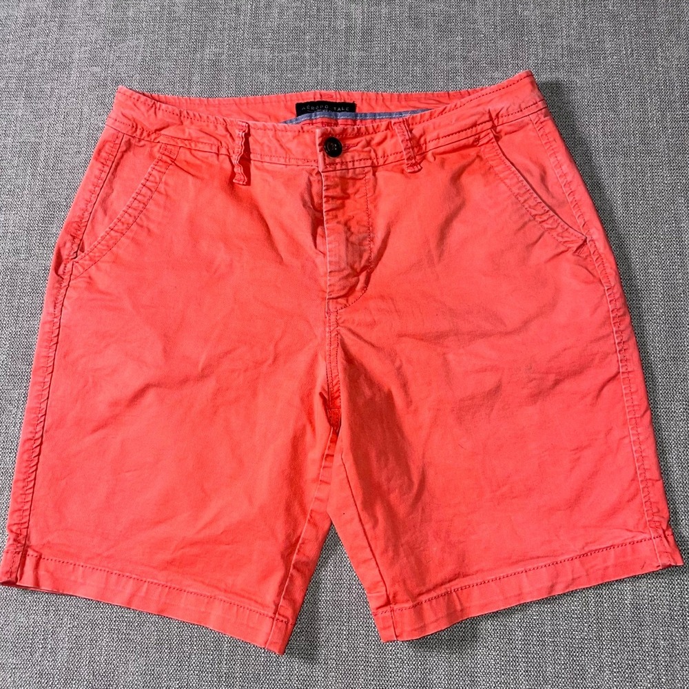 Aeropostale Chino Shorts Men 32 Orange Cotton Mid Rise Slash Pockets Performance